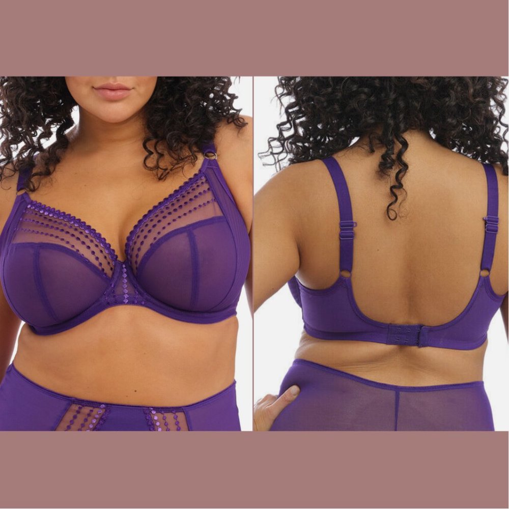 NWT$70 Elomi [ 42DDD ] Matilda Full Figure Underwire Plunge Bra Iris Purple 6218